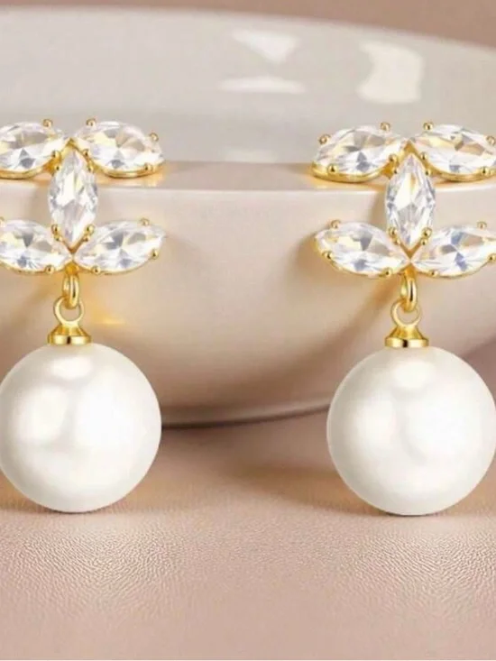 Nordstrom Pearl Drop Crystal Cluster Earrings - White & Gold - Picture 2 of 2